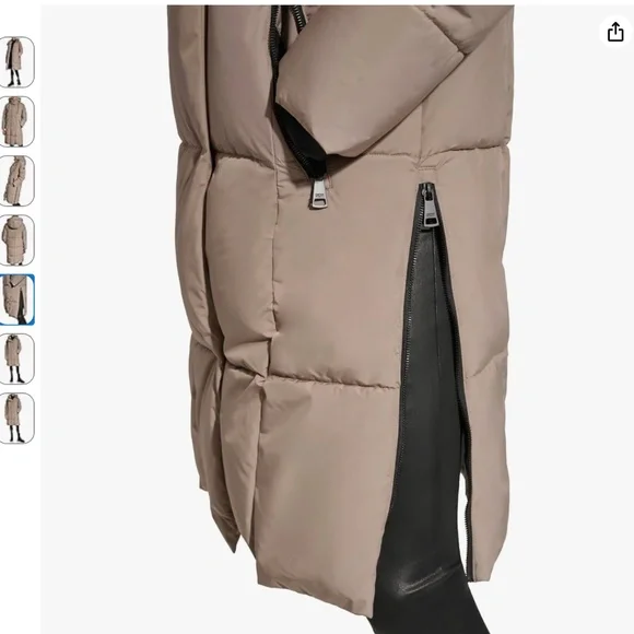 🆕NWT DKNY Hooded Long Down Alternative Puffer Jacket in 'Thistle', Size Small - Picture 7 of 11